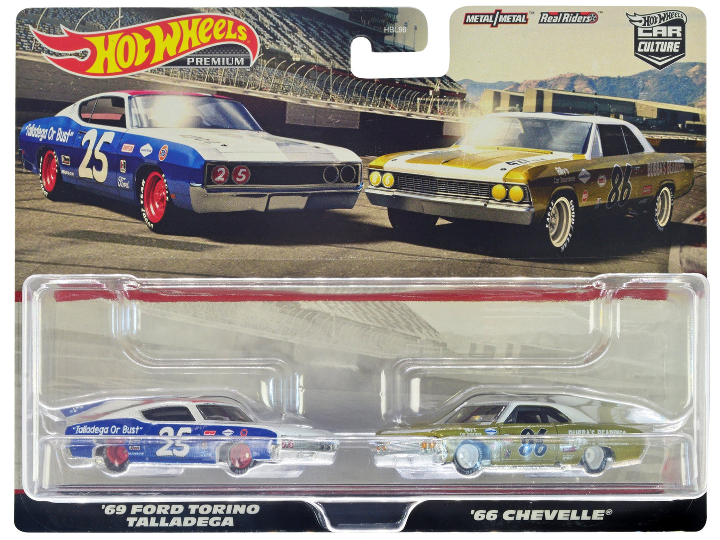 1969 Ford Torino Talladega #25 White and Blue with Red Top and 1966 Chevrolet Chevelle #86 Gold with White Top "Car Culture" Set of 2 Cars Diecast Model Cars by Hot Wheels  free shipping USA