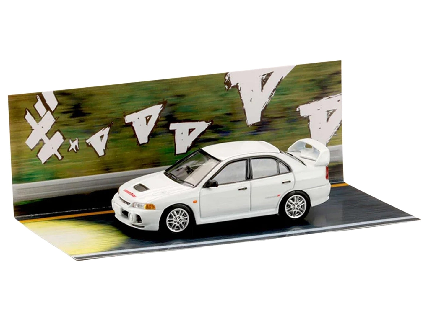 Mitsubishi Lancer RS Evolution IV RHD (Right Hand Drive) "MonStar" White "Initial D" (1995-2013) Manga "Diorama Set Series" 1/64 Diecast Model car by Hobby Japan