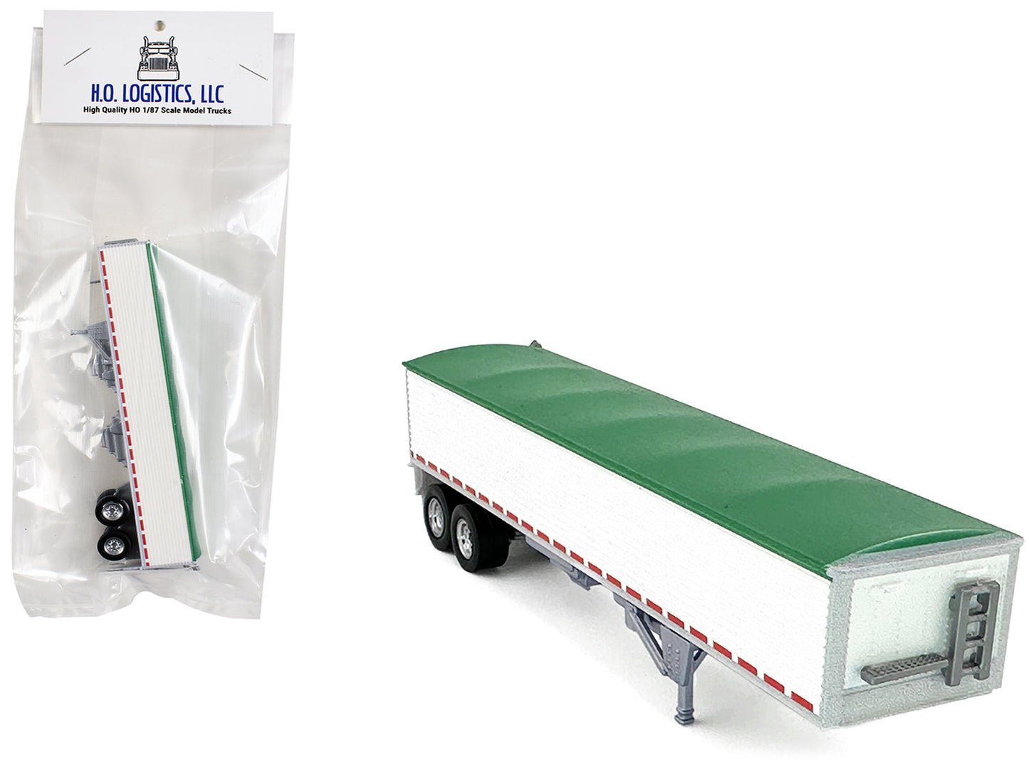 Covered Grain Trailer White with Green Tarp 1/87 (HO) Plastic Model Car by HO Logistics  free shipping USA