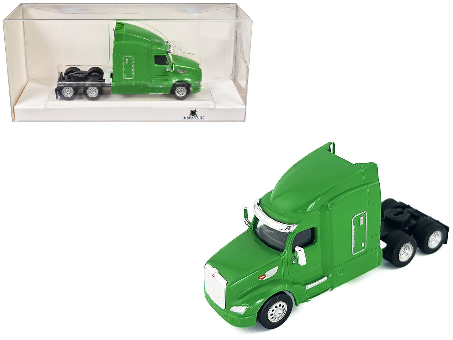 Peterbilt 579 Sleeper Cab Lime Green 1/87 (HO) Plastic Model Car by HO Logistics  free shipping USA