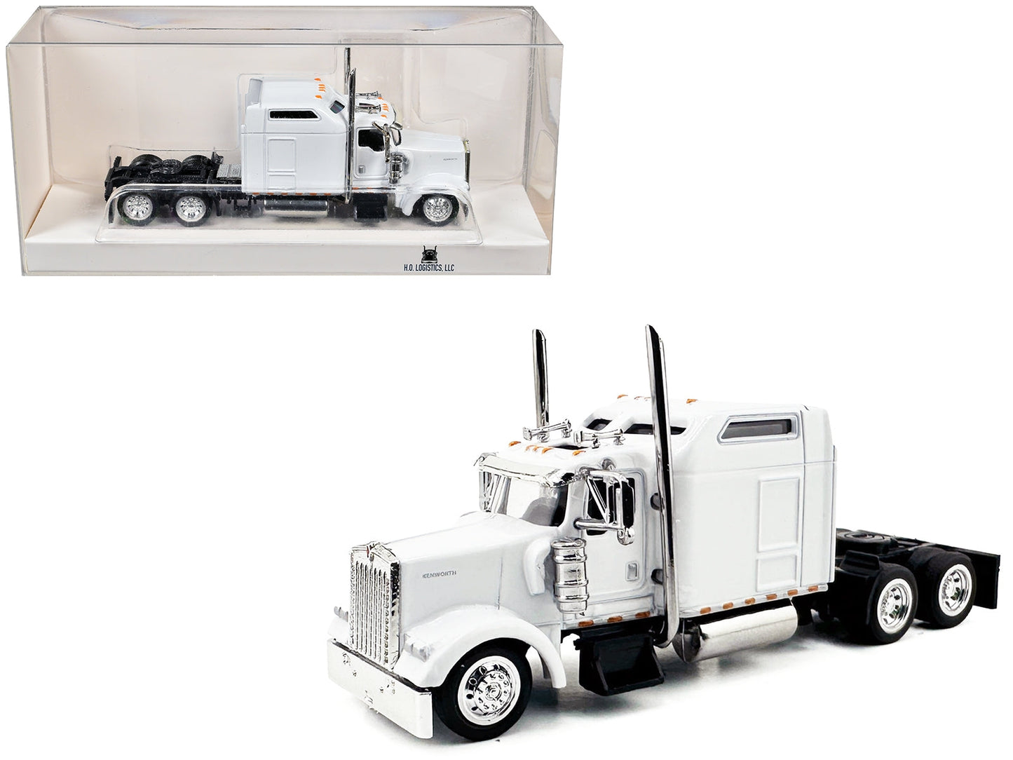 Kenworth W900L Truck Tractor with Sleeper Cab White 1/87 (HO) Scale Plastic Model Car by HO Logistics