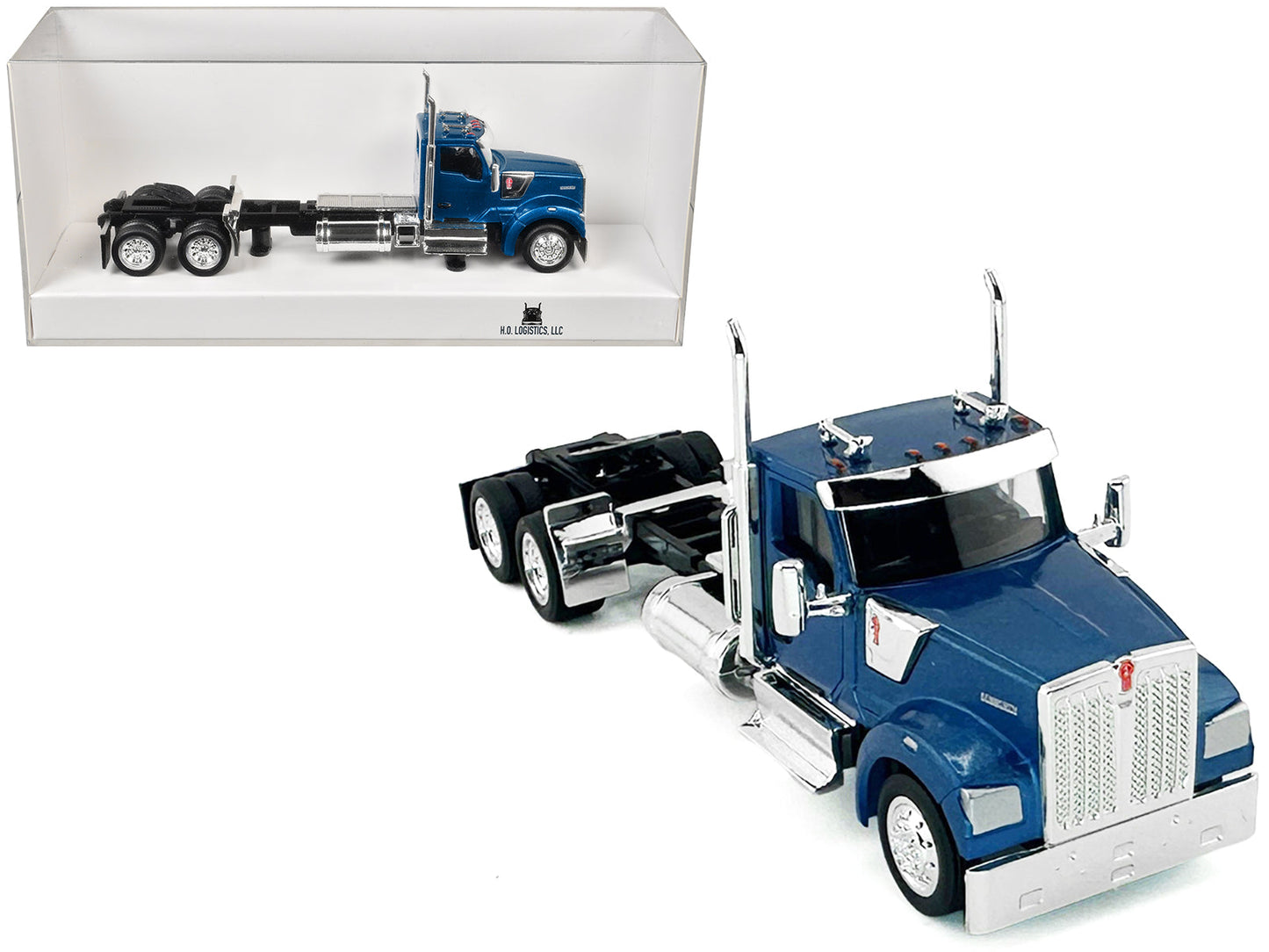 Kenworth W990 2-Axel Day Cab Blue Metallic 1/87 (HO) Plastic Model Car by HO Logistics  free shipping USA