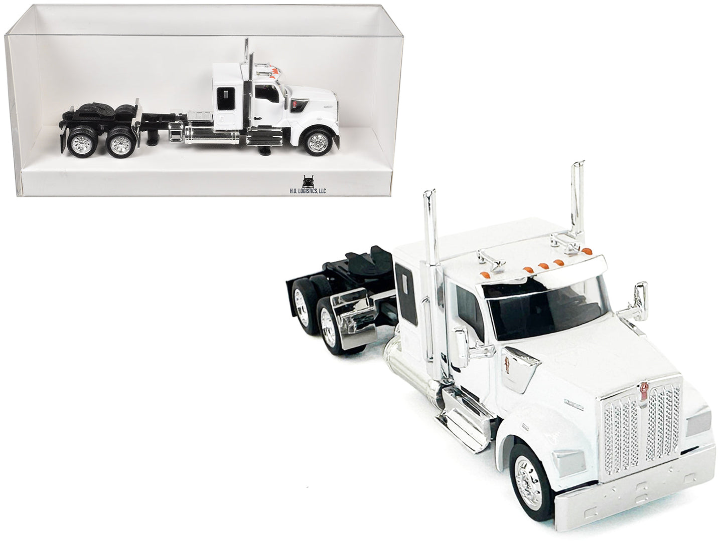 Kenworth W990 with Flat Top Sleeper Cab White 1/87 (HO) Plastic Model Car by HO Logistics  free shipping USA
