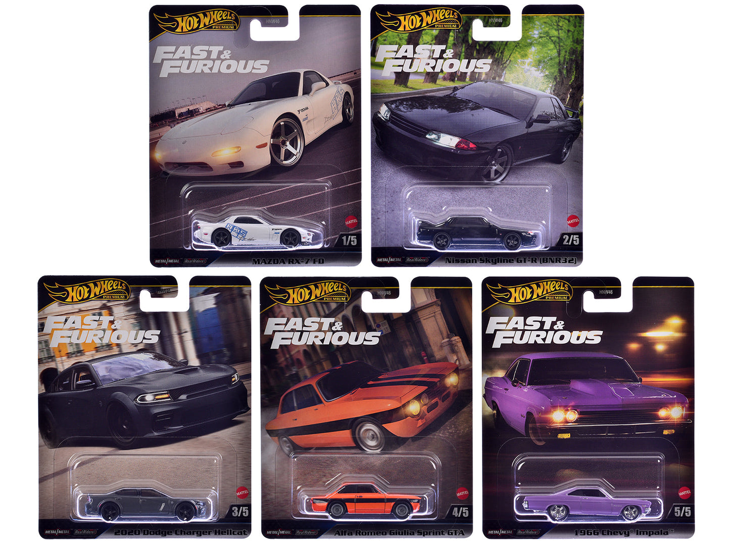 "Fast & Furious" 2025 5 piece Set K Diecast Model Cars by Hot Wheels  free shipping USA