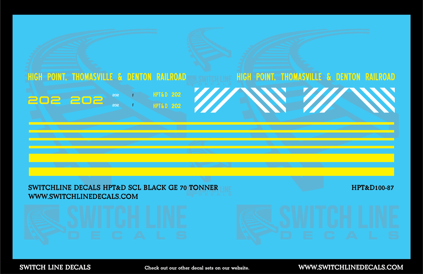 HO Scale High Point Thomasville & Denton SCL Black GE 70 Ton Switcher Decal Set