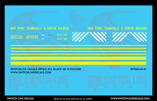 HO Scale High Point Thomasville & Denton SCL Black GE 70 Ton Switcher Decal Set