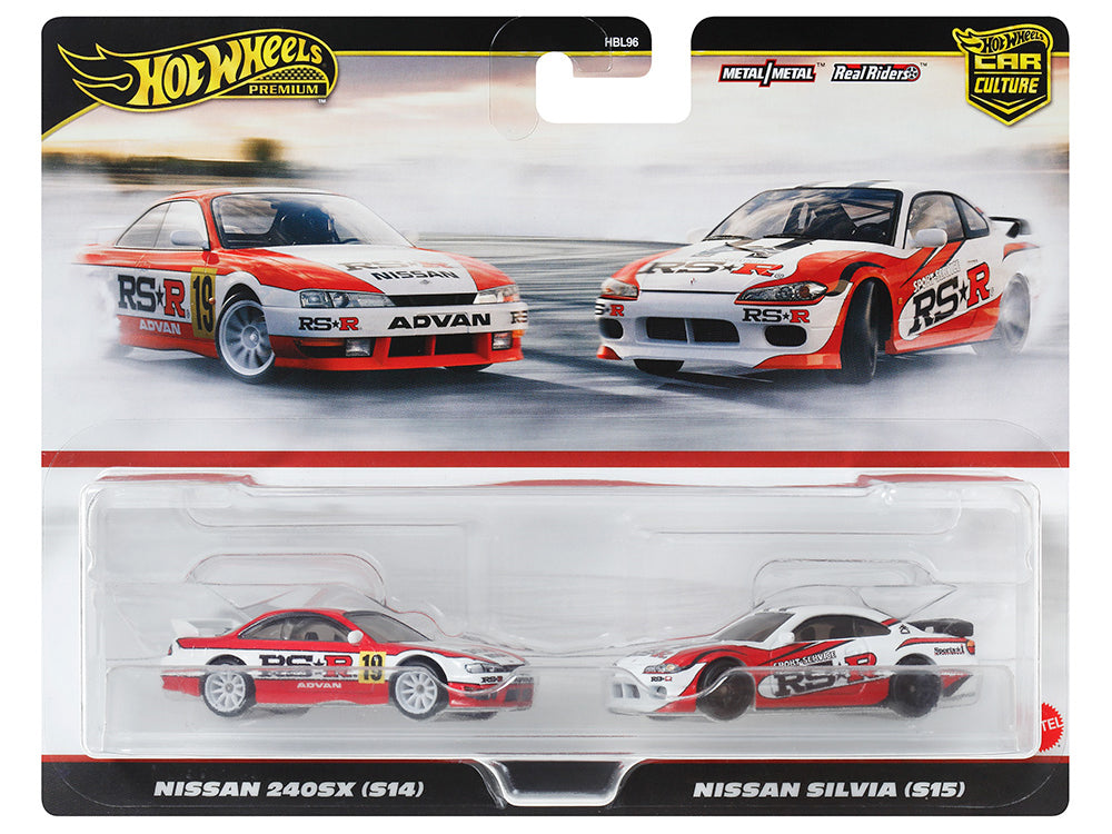 Nissan 240SX (S14) RHD (Right Hand Drive) #19 Red and White and Nissan Silvia (S15) RHD (Right Hand Drive) Red and White "Car Culture" Set of 2 Cars Diecast Model Cars by Hot Wheels  free shipping USA