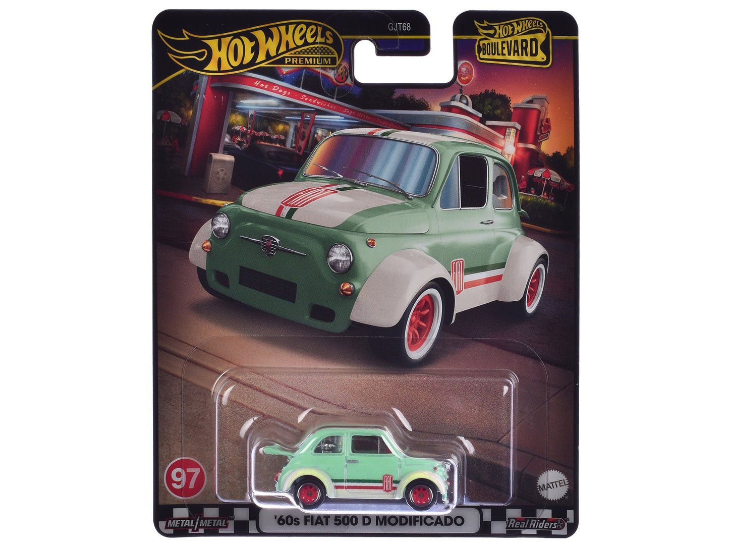 1960's Fiat 500 D Modificado Light Green with Stripes "Boulevard" Series Diecast Model Car by Hot Wheels  free shipping USA