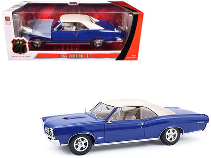 1966 Pontiac GTO Barrier Blue with White Top and Interior 1/18 Diecast Model Car by Highway 61  free shipping USA