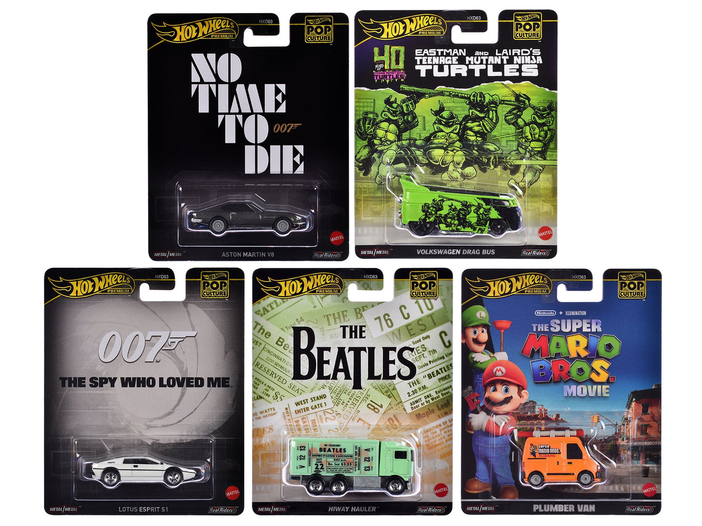 "Pop Culture 2024" 5 piece Set D "Premium Series" Diecast Model Cars by Hot Wheels  free shipping USA