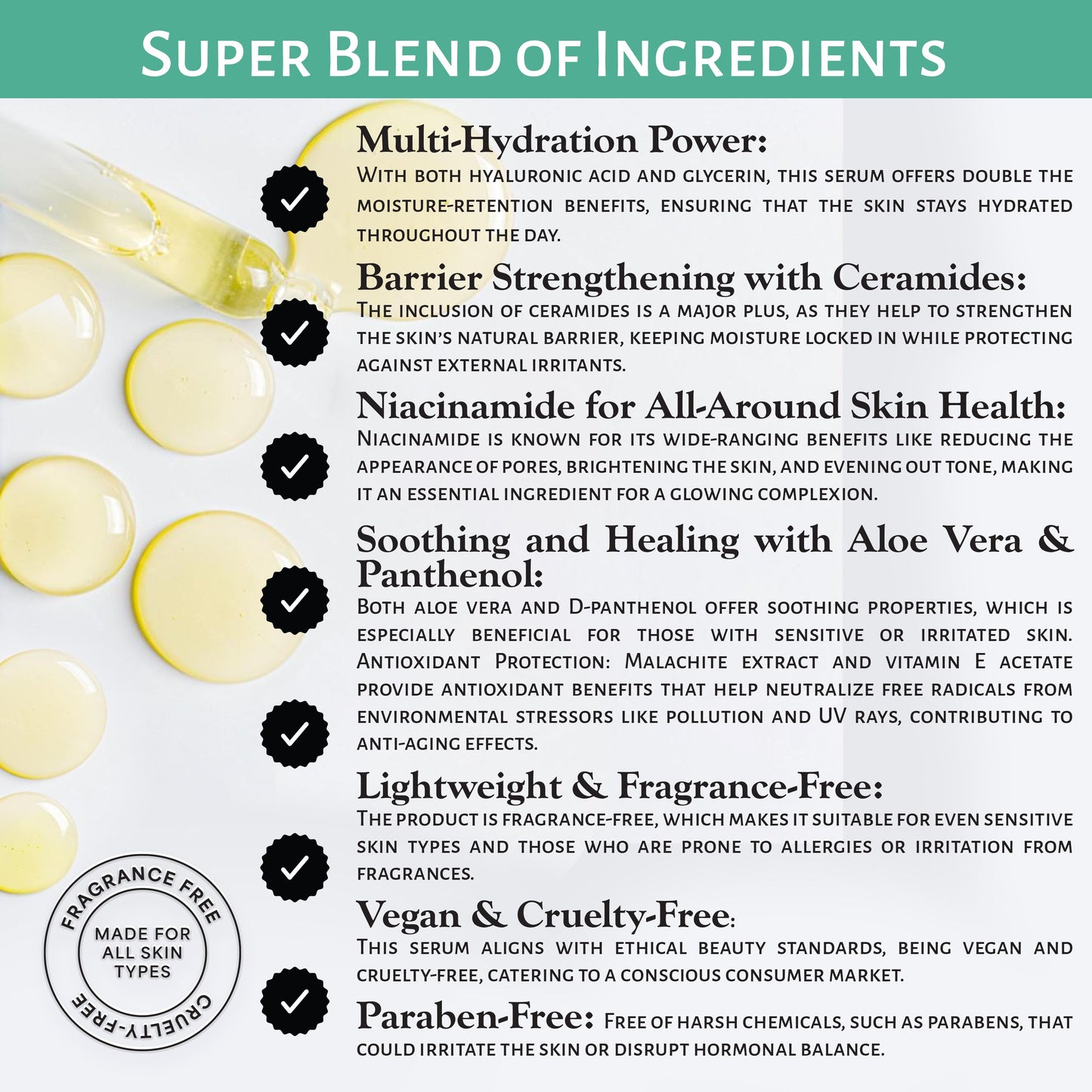 Market Fresh Beauty Hyaluronic Acid Serum - Hydrate & Plump with Ceramides, Aloe Vera, & Malachite Extract | Fragrance-Free | 2 fl oz by  Los Angeles Brands