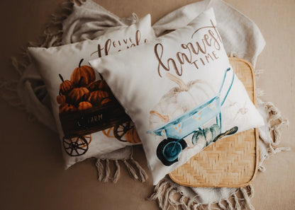 Harvest Time Pillow Cover |  Pumpkin Wagon Pillow | Farmhouse Pillows | Country Decor | Fall Throw Pillows | Cute Throw Pillows | Gift by UniikPillows