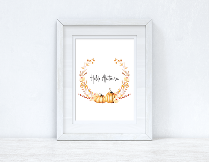 Hello Autumn Pumpkin Wreath Autumn Seasonal Wall Home Decor Print by WinsterCreations™ Official Store