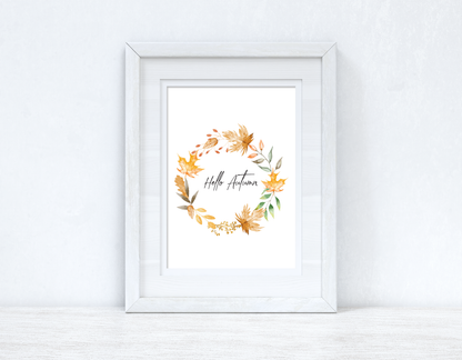 Hello Autumn Watercolour Leaf Wreath New Autumn 2021 Seasonal Wall Home Decor Print by WinsterCreations™ Official Store