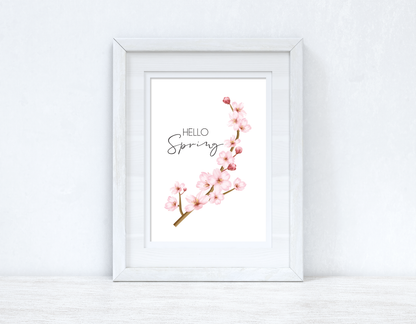 Hello Spring Cherry Blossom Spring Seasonal Wall Home Decor Print by WinsterCreations™ Official Store