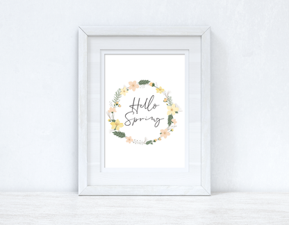 Hello Spring Floral Wreath Spring Seasonal Wall Home Decor Print by WinsterCreations™ Official Store