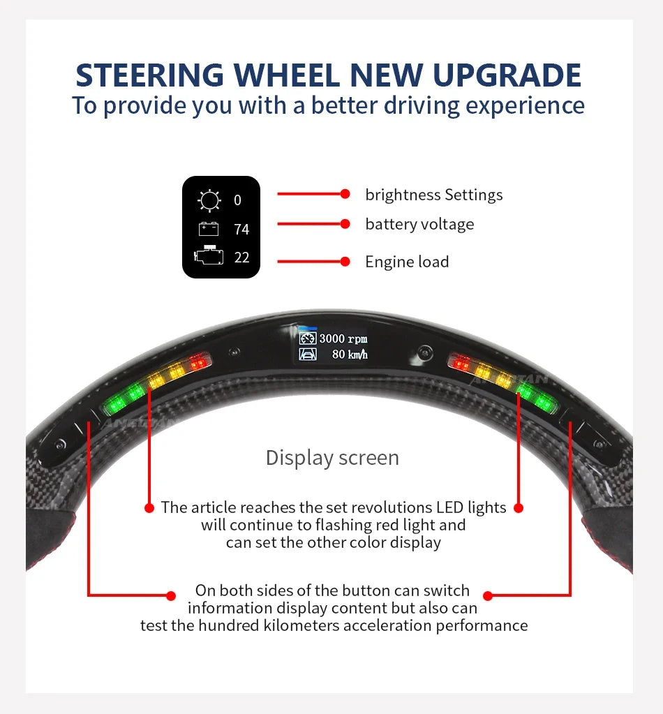 Steering Wheel For VW MK4 MK5 MK6 GTI Carbon Fiber Steering Wheel with LED Perforated Leather