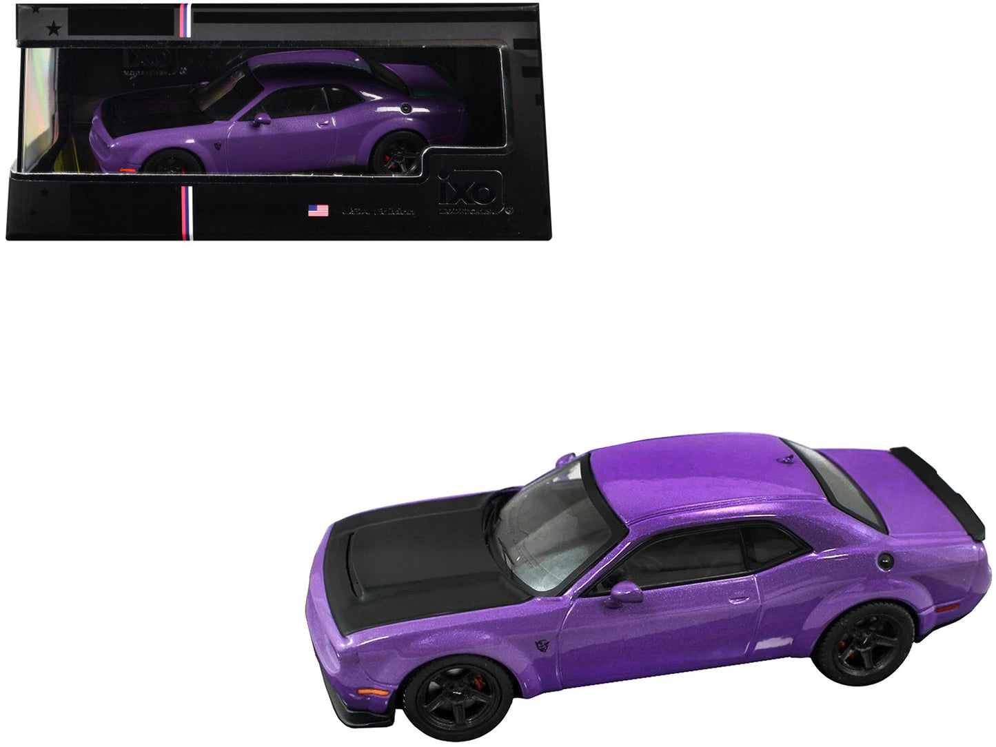 2018 Dodge Challenger SRT Demon Plum Crazy Metallic with Matt Black Hood 1/43 Diecast Model Car by IXO Models  free shipping USA