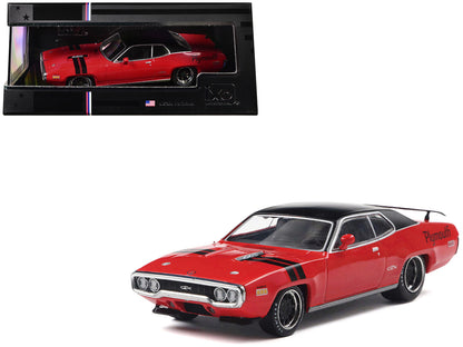 1971 Plymouth GTX Rally Red with Black Top and Stripes 1/43 Diecast Model by IXO Models  free shipping USA