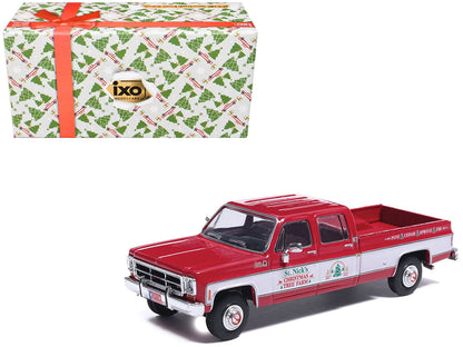 1976 GMC Sierra Grande K2500 Wideside Pickup Truck "St. Nick's Christmas Tree Farm" Red with White Sides "Christmas Limited Edition" 1/64 Diecast Model Car by IXO Models