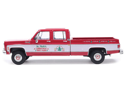 1976 GMC Sierra Grande K2500 Wideside Pickup Truck "St. Nick's Christmas Tree Farm" Red with White Sides "Christmas Limited Edition" 1/64 Diecast Model Car by IXO Models