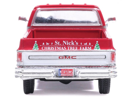1976 GMC Sierra Grande K2500 Wideside Pickup Truck "St. Nick's Christmas Tree Farm" Red with White Sides "Christmas Limited Edition" 1/64 Diecast Model Car by IXO Models