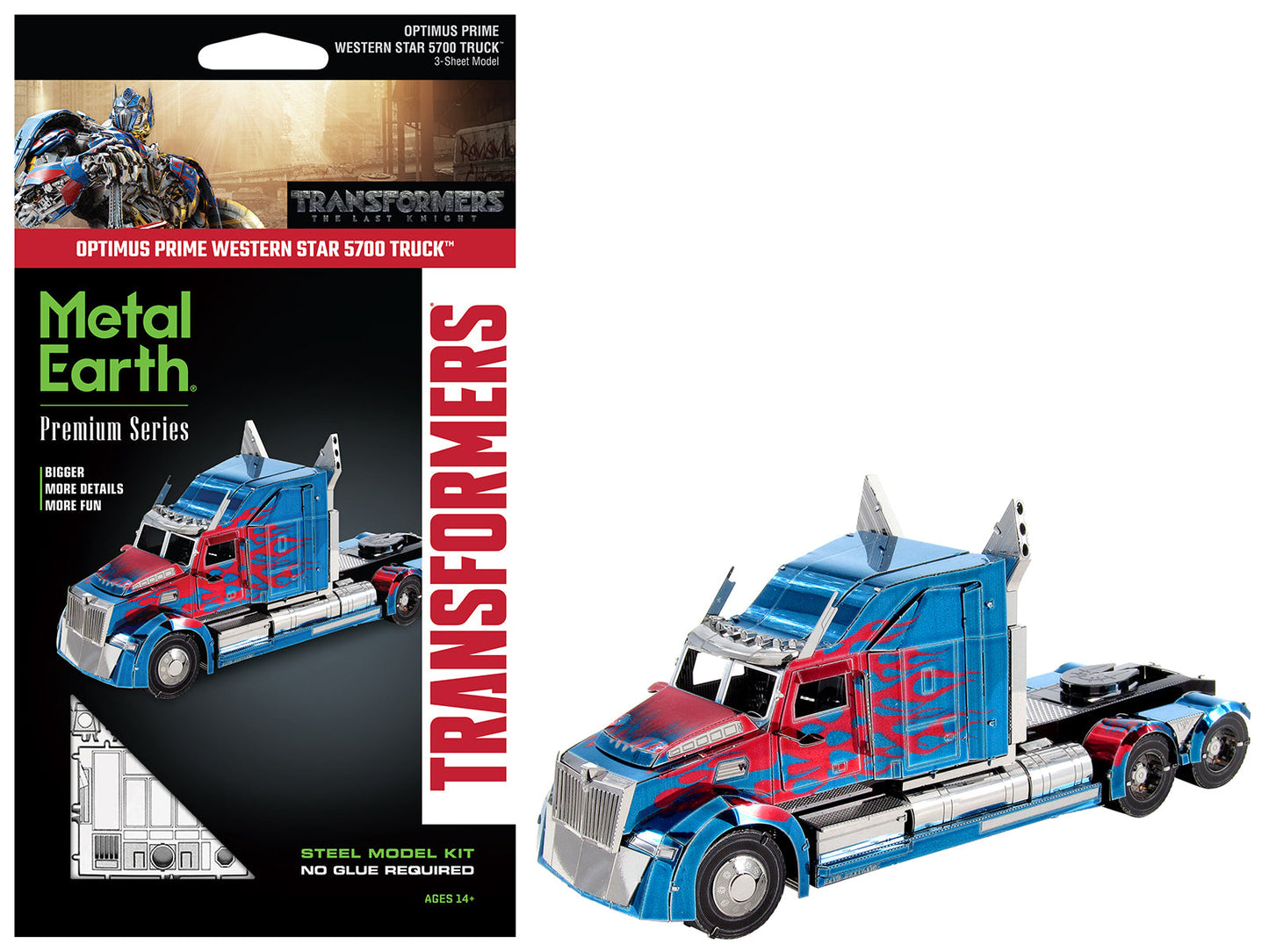 Model Kit Western Star 5700 Truck "Optimus Prime" Blue with Red Flames "Transformers: The Last Knight" (2017) Movie (Moderate Difficulty) Steel Model by Metal Earth  free shipping USA