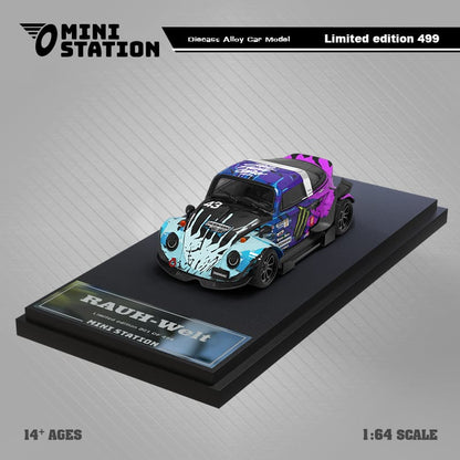Mini Station Volkswagen Beetle Targa RWB in Pink Flower Livery 1:64