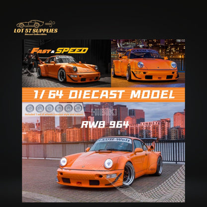 Fast Speed Porsche 964 RWB Widebody Orange 1:64