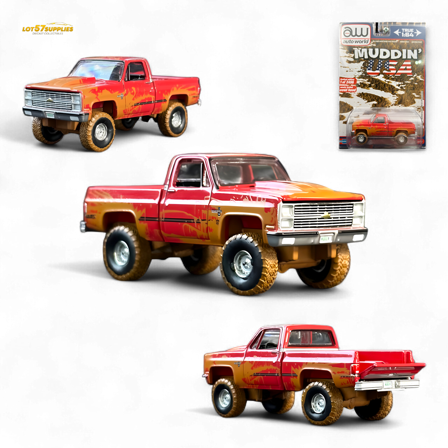 Auto World 1983 Chevrolet Silverado K10 4x4 Muddy LIFTED Squarebody 1:64