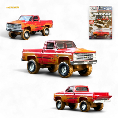 Auto World 1983 Chevrolet Silverado K10 4x4 Muddy LIFTED Squarebody 1:64