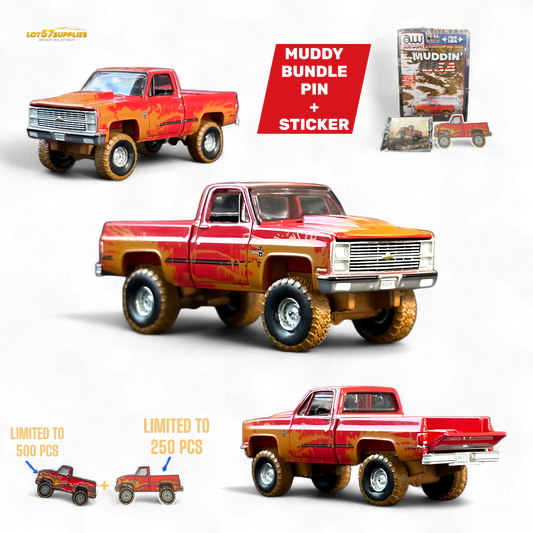 Auto World 1983 Chevrolet Silverado K10 4x4 Muddy LIFTED Squarebody 1:64 BUNDLE 1:64