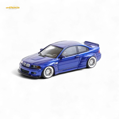 FLAME BMW M3 E46 Widebody Pandem in Metallic Blue Resin 1:64