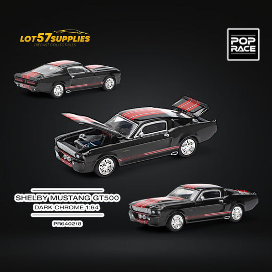 (Pre-Order) Pop Race Shelby Mustang GT500 Dark Chrome Black w/ Openable hood 1:64