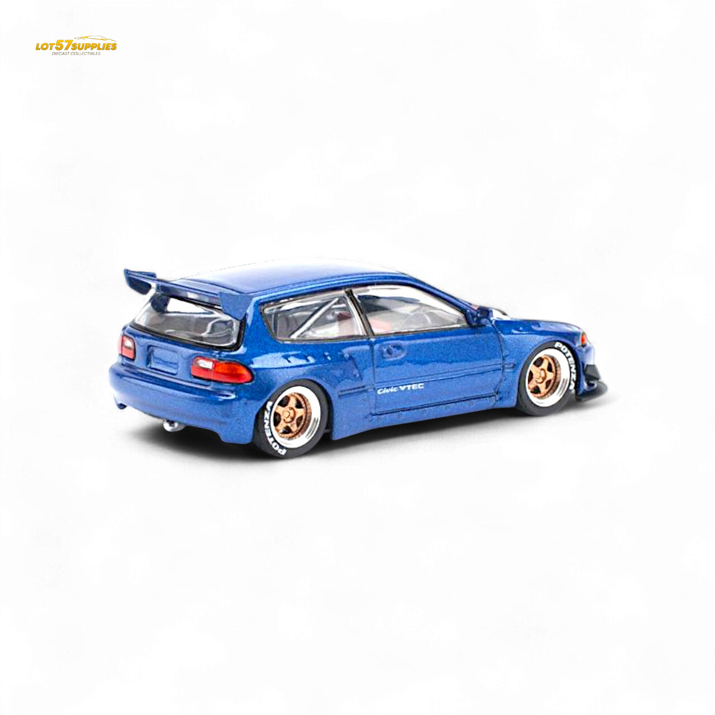Pop Race Pandem Civic EG6 Metallic Blue w/ Openable hood 1:64