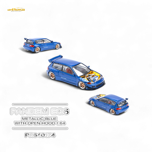 Pop Race Pandem Civic EG6 Metallic Blue w/ Openable hood 1:64