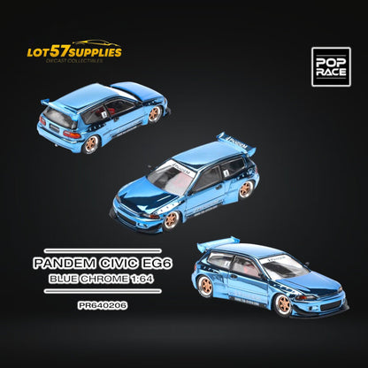 (Pre-Order) Pop Race Pandem Civic EG6 Blue Chrome 1:64