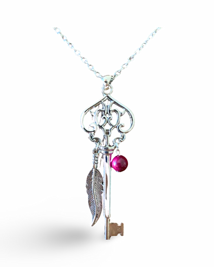 Skeleton Key Necklace with Pink Tiger’s Eye by The Urban Charm