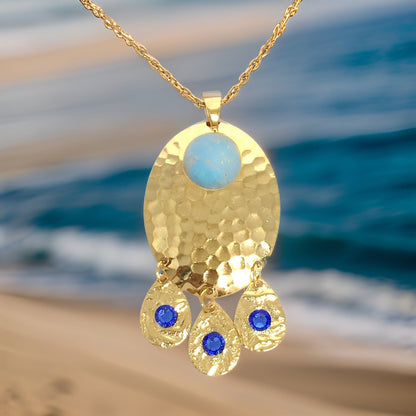 Hammered Sapphire Chandelier Necklace by The Urban Charm