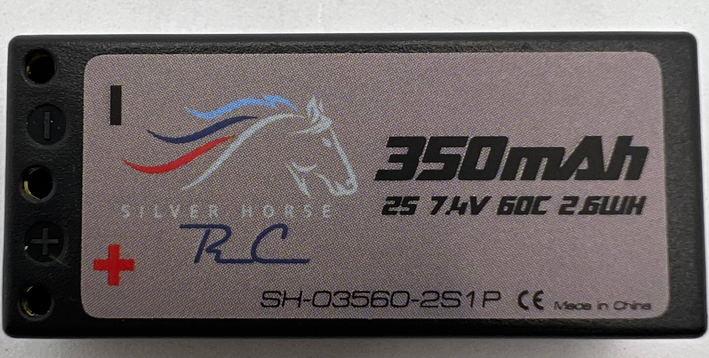 Silver Horse 350 mAh 7.4v 60c Lipo Hardcase 2mm Bullet Racing Battery