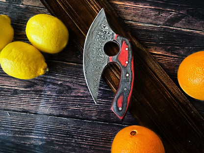 Custom Alaskan Ulu style blade, perfect for outdoors and indoor use, diamond wood (red and black) by Titan International Knives
