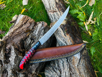 Damascus Steel Custom Flay Knife with Craved Grips TK-051 by Titan International Knives