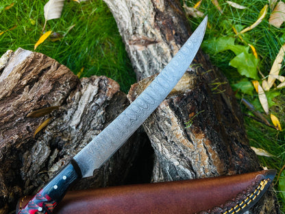 Damascus Steel Custom Flay Knife with Craved Grips TK-051 by Titan International Knives
