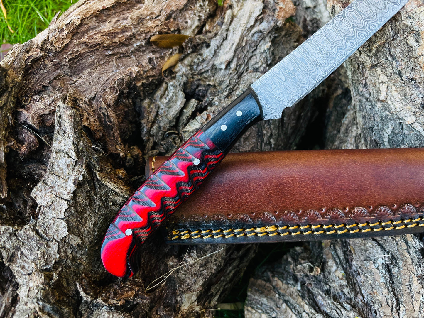Damascus Steel Custom Flay Knife with Craved Grips TK-051 by Titan International Knives