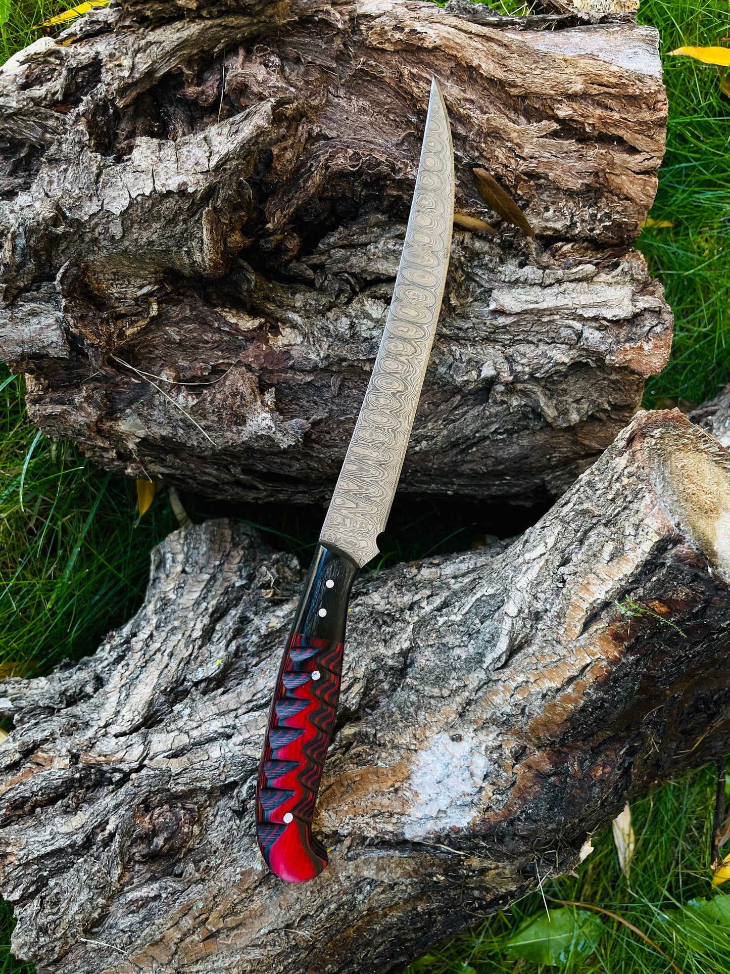 Damascus Steel Custom Flay Knife with Craved Grips TK-051 by Titan International Knives