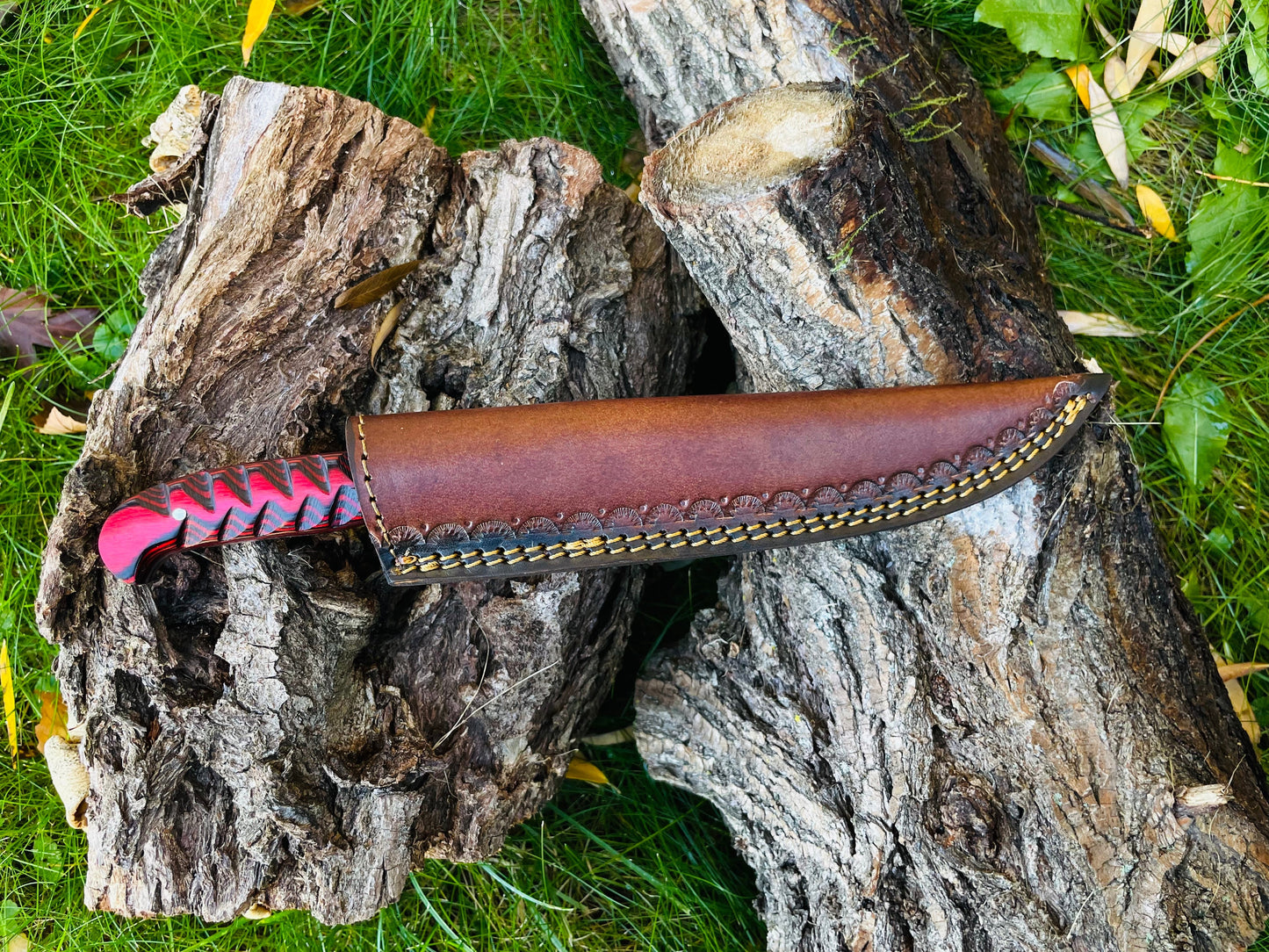 Damascus Steel Custom Flay Knife with Craved Grips TK-051 by Titan International Knives
