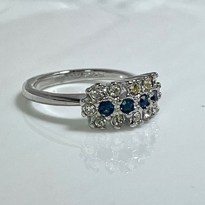 Vintage Ring Emerald or Sapphire and Clear Austrian Crystals 18k Gold Electroplated Cluster Made in USA by PVD Vintage Jewelry