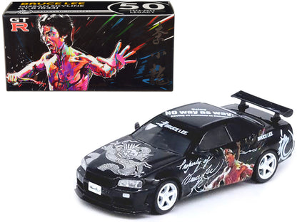 Nissan Skyline GT-R (R34) RHD (Right Hand Drive) Black "Bruce Lee Legacy 50 Year Anniversary" 1/64 Diecast Model Car by Inno Models  free shipping USA