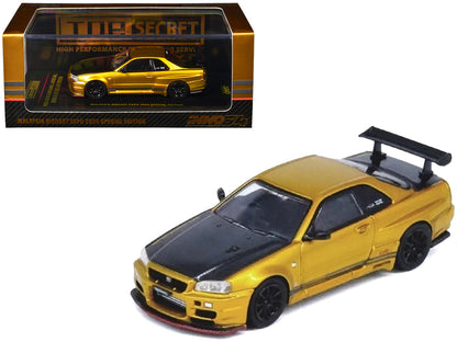 Nissan Skyline GT-R (R34) "Top Secret" RHD (Right Hand Drive) Gold Metallic with Carbon Hood and Trunk "Tokyo Auto Salon 2024 - Malaysia Diecast Expo 2024" 1/64 Diecast Model Car by Inno Models  free shipping USA