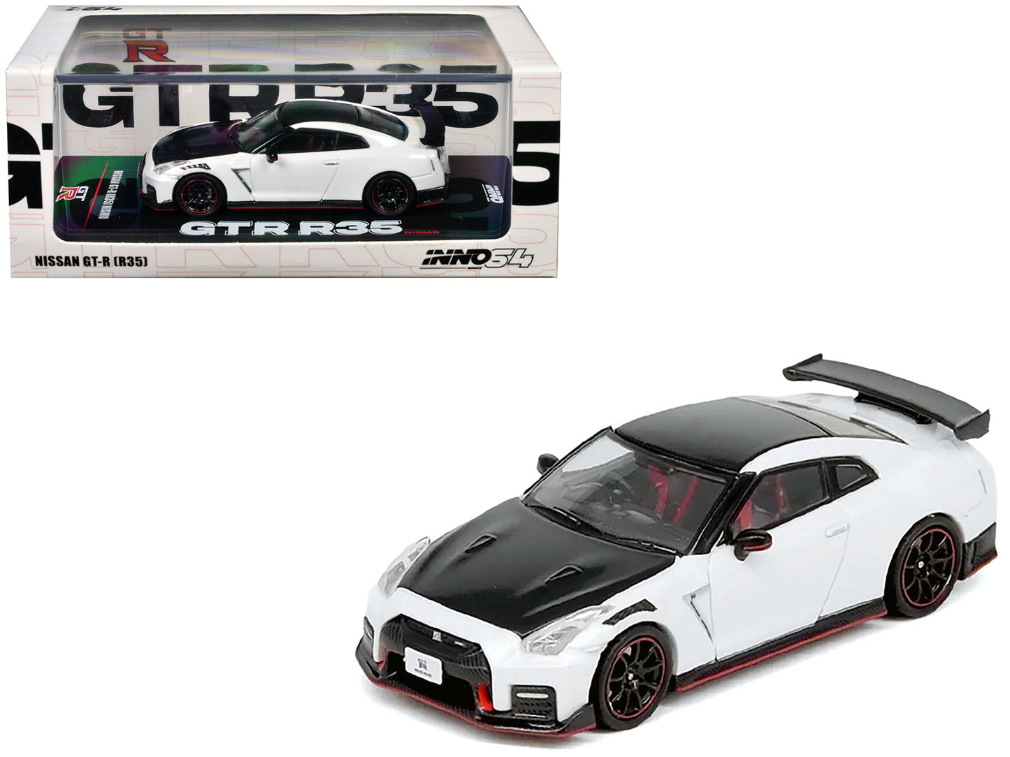 Nissan GT-R (R35) Nismo RHD (Right Hand Drive) White with Carbon Hood and Top 1/64 Diecast Model Car by Inno Models  free shipping USA